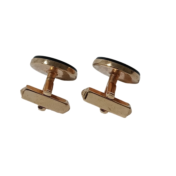 Vintage Swank Cufflinks Gold Tone Round Black Onyx Stone Signed - Picture 3 of 8